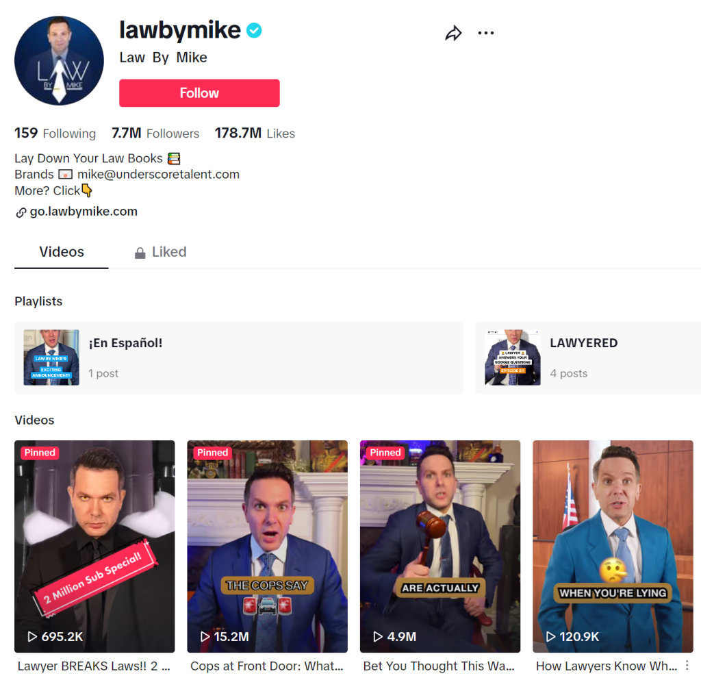 Screenshot of lawbymike tiktok profile