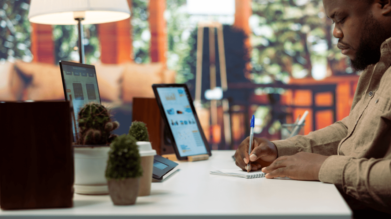 Lead generation expert reviewing income projections and high-paying industry niches.