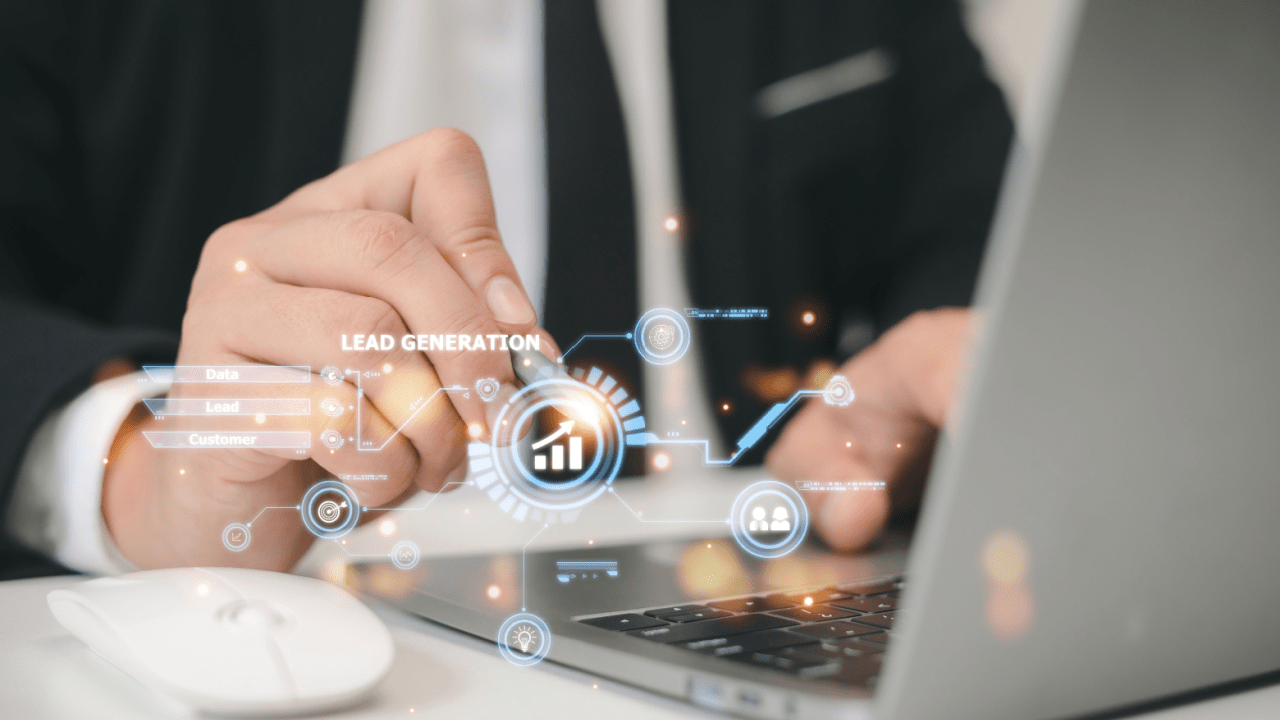 Businessman using laptop with digital graphics for lead generation — how much do personal injury leads cost?