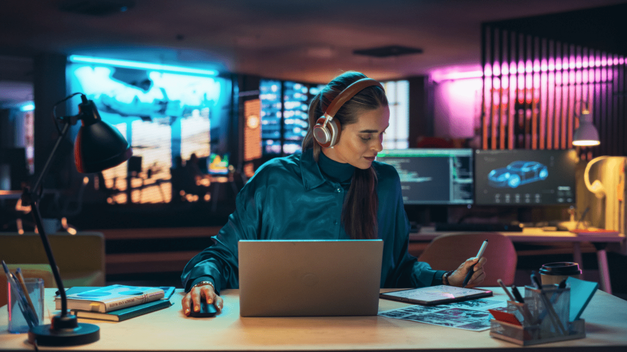 Lead generation specialist working on digital marketing strategies at a modern workspace.